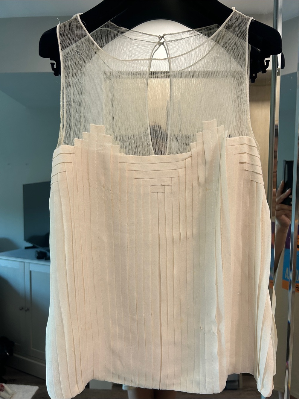 Akris Strapless Pleated Mesh Yoke Dress in Cream